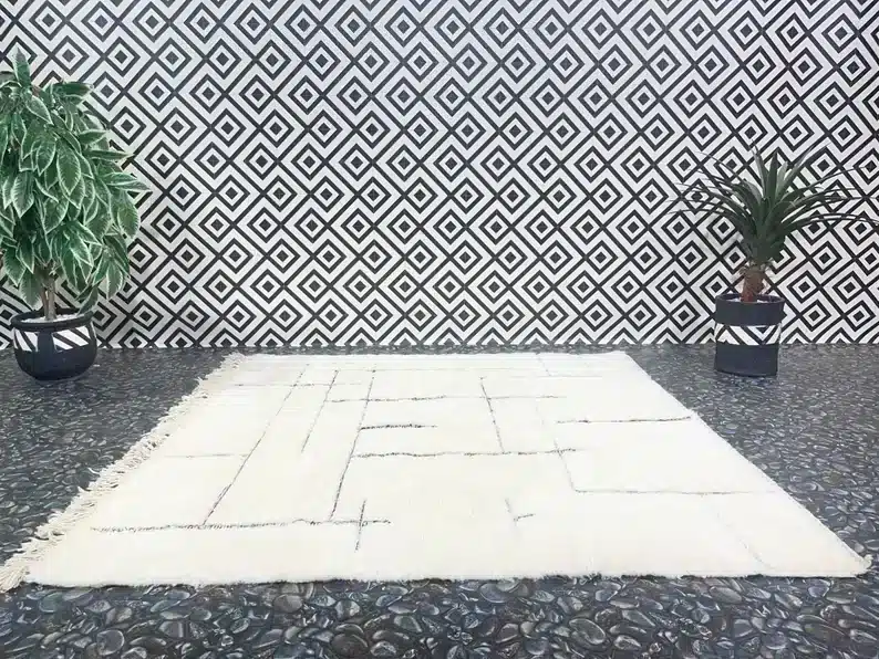 Marokkolainen Beni Ourain matto, valkoinen 203×203 cm