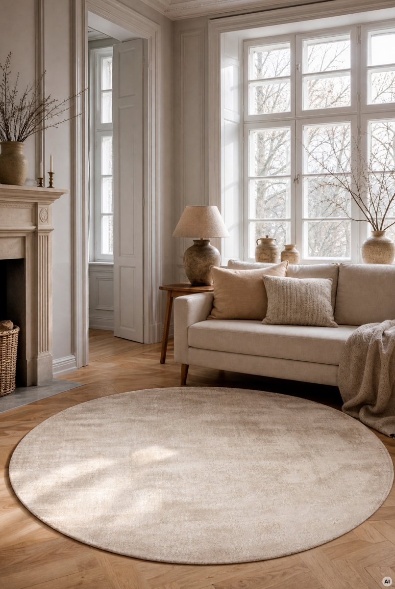 Viskoosimatto Ø180cm beige FLAVIA
